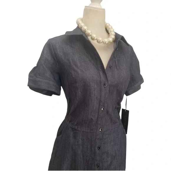 Carlisle Collection NWT Denim Blue Bell Dress Short Sleeve Fit Flare Dress - Picture 11 of 13